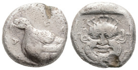 TROAS, Abydos. Circa 480-450 BC. AR Drachm ABVD-[H]NON, eagle standing left / Facing gorgoneion 
with protruding tongue, within incuse square. 
4.3g 1...