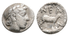 TROAS, Neandria. Circa 400 BC. AR Obol Laureate head of Apollo right / Ram standing right.
0.6g 8.1mm