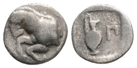 Mysia. Prokonnesos circa 400-280 BC. Obol AR Forepart of horse left, grape bunch to right / Oinochoe, Π to right, all within incuse square.
0.5g 9.4mm...