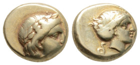 LESBOS. Mytilene. EL Hekte (Circa 377-326 BC).
Obv: Laureate head of Apollo right.
Rev: Head of Artemis right, with hair in sphendone; coiled serpent ...