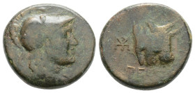MYSIA, Pergamon. Circa 310-282 BC. Æ Helmeted head of Athena right / Bull’s head right. 
4g 16.2mm
