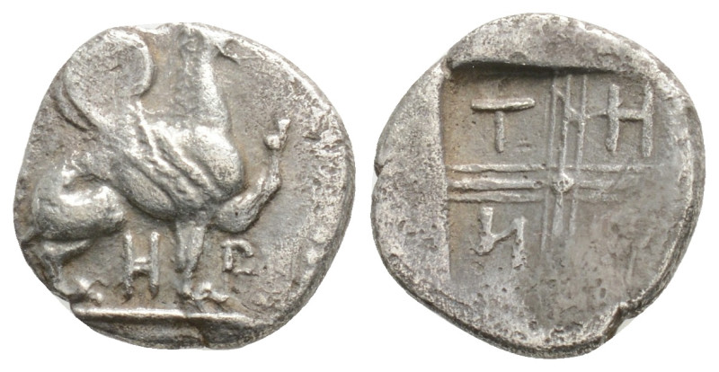 Ionia, Teos AR Obol. Circa 407 BC. Satyros, magistrate. Griffin with straight wi...