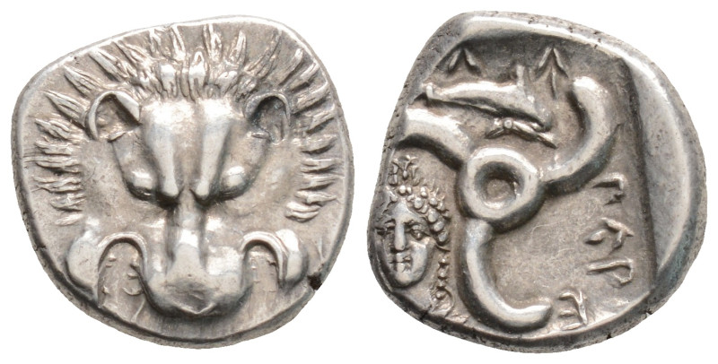 Lycia, Perikles. Circa 380-360 BC Dynsts of Lycia.. AR Third Stater.
Lion scalp ...