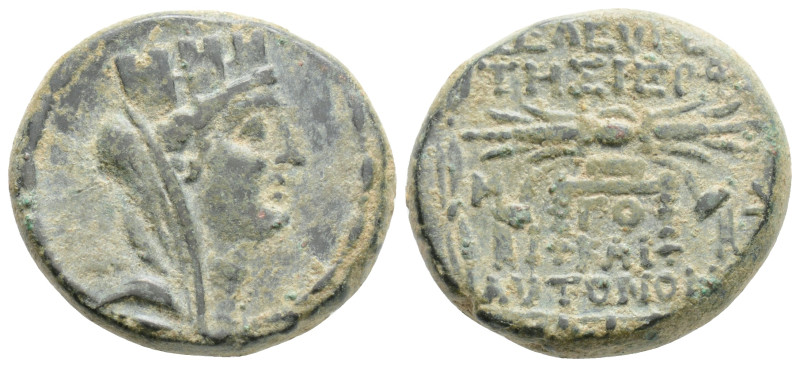 Seleukis and Pieria, Seleukia Æ Pseudo-autonomous, dated CY 82 = 28/27 BC. Veile...