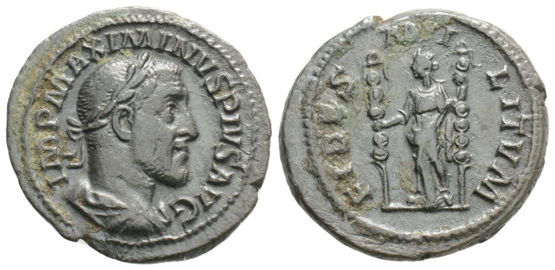 Maximinus I AR Denarius. Rome, AD 235-236. IMP MAXIMINVS PIVS AVG, laureate, dra...