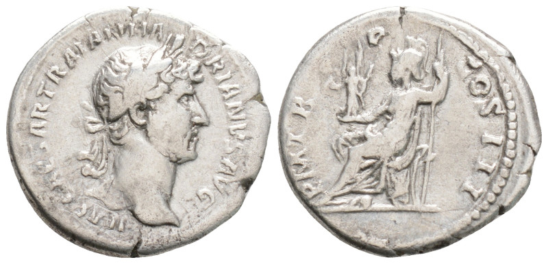 Hadrian AR Denarius. Rome, AD 119-124/5. IMP CAESAR TRAIAN HADRIANVS AVG, laurea...