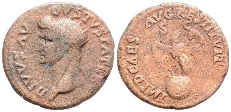 Divus Augustus Æ As. Restitution issue under Titus, Rome, AD 79-81. DIVVS AVGVST...