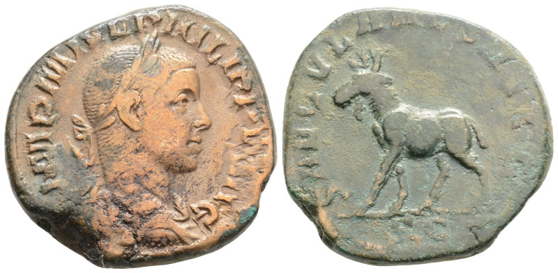 Philip II Æ Sestertius. Rome, AD 248. IMP M IVL PHILIPPVS AVG, laureate, draped ...