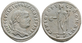 Diocletian Silvered Æ Nummus. Cyzicus, AD 295-296. IMP C C VAL DIOCLETIANVS P F AVG, laureate head right / GENIO POPVLI ROMANI, Genius standing left, ...