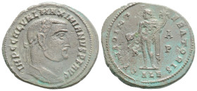 Maximianus. First reign, AD 286-305. Æ Follis Alexandria mint, 3rd officina. Struck AD 300. Laureate head right / Genius standing left, holding patera...