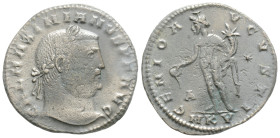 Galerius BI Nummus. Cyzicus, AD 309-310. GAL MAXIMIANVS P F AVG, laureate head to right / GENIO AVGVSTI, Genius standing facing, head to left, sacrifi...