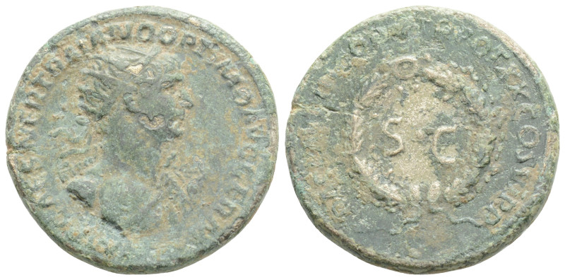 Trajan Æ Semis. Struck in Rome for circulation in Syria, AD 116. IMP CAES NER TR...