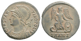 City Commemorative Æ Nummus. Struck under Constantine I. Antioch, AD 330-335. CONSTANTINOPOLIS, laureate and helmeted bust of Constantinopolis left, w...