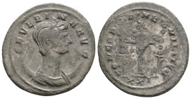 Severina Æ Antoninianus. Rome, AD 275-274. SEVERINA AVG, diademed and draped bust right, on crescent / CONCORDIAE MILITVM, Concordia standing left wit...