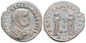 Diocletian Æ1/4 Follis. Alexandria, AD 308. D N DIOCLETIANO FELICISS, laureate, mantled bust right holding mappa / PROVIDENTIAE DEORVM, Providentia st...