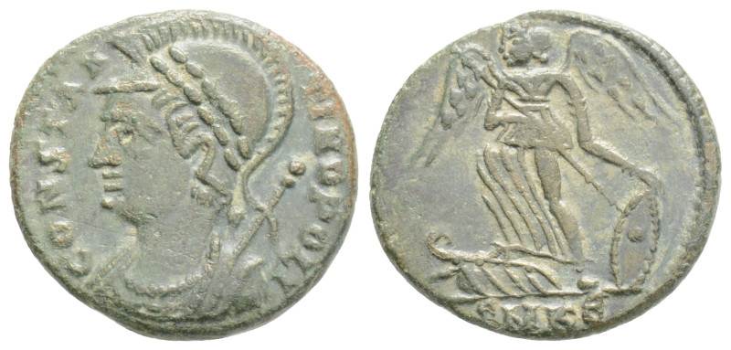 Constantine I Æ Follis. Alexandria, AD 333-335. CONSTANTINOPOLIS, helmeted and d...