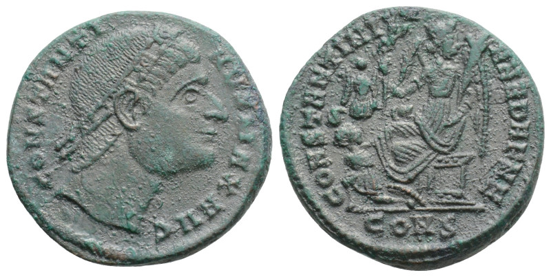 Constantine I Æ Follis. Constantinopolis, AD 327. CONSTANTINVS MAX AVG, rosette-...