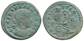 Licinius II (son of Licinius I), as Caesar, Æ Nummus. Rome, AD 320. LICINIVS IVN NOB C, laureate, draped and cuirassed bust right / ROMAE AETERNAE, Ro...