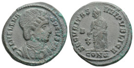 Helena (mother of Constantine I) Æ Nummus. Cyzicus, AD 326-327. FL HELENA AVGVSTA, diademed and mantled bust left, wearing necklace / SECVRITAS REIPVB...