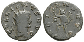 Gallienus Æ Denarius. Sole reign. Mediolanum, AD 260-268. IMP GALLIENVS AVG, radiate and cuirassed bust right / ORIENS AVG, Sol, radiate, standing lef...