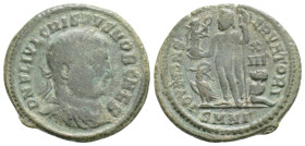 Crispus, as Caesar, Æ Nummus. Nicomedia, AD 317-320. D N FL IVL CRISPVS NOB CAES, laureate, draped and cuirassed bust right / PROVIDENTIAE CAESS, Jupi...