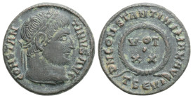Constantine I Æ Silvered Nummus. Heraclea, AD 324. CONSTANTINVS AVG, laureate head right / D N CONSTANTINI MAX AVG, laurel wreath enclosing VOT XX in ...