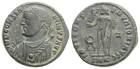 Constantine II, as Caesar, Silvered Ӕ Nummus. Cyzicus, AD 317-320. DN FL CL CONSTANTINVS NOB C, laureate and draped bust left, with sceptre and mappa ...