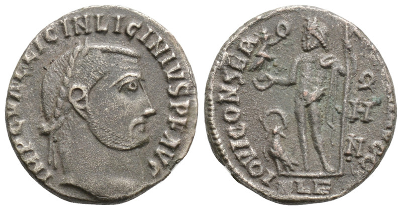 Licinius I Æ Follis. Alexandria, AD 316-317. Laureate head right / Jupiter stand...