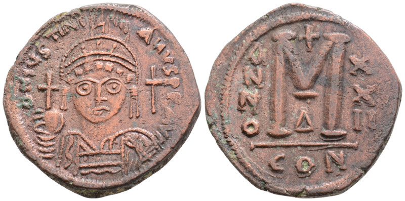 Justinian I Æ 40 Nummi. Constantinople, dated RY 13 = AD 539/40. D N IVSTINIANVS...