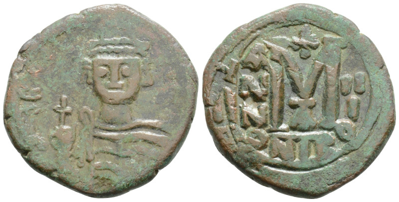 Justinian II Æ 40 Nummi. Second reign. Ravenna, year 21 (= AD 705/6). Crowned bu...