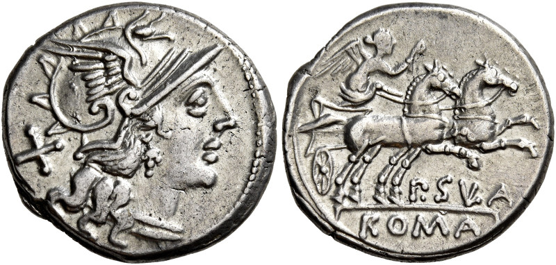 P. Cornelius Sulla 

Denario circa 151, AR 3,70 g. Testa elmata di Roma a d.; ...