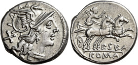 P. Cornelius Sulla 

Denario circa 151, AR 3,70 g. Testa elmata di Roma a d.; dietro, X. Rv. La Vittoria in biga al galoppo verso d.; sotto, P SVLA ...