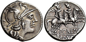 P. Aelius Paetus 

Denario circa 138, AR 3,80 g. Testa elmata di Roma a d.; dietro, X. Rv. I Dioscuri al galoppo verso d.; sotto, P PAETVS e, all’es...