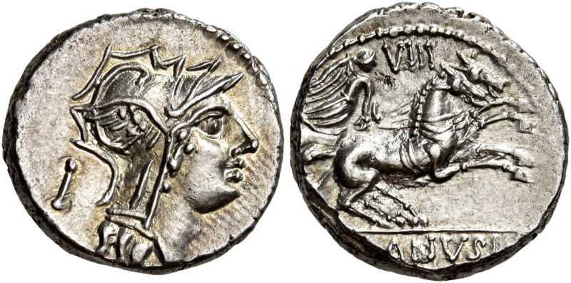 D. Iunius Silanus L f 

Denario circa 91, AR 3,90 g. Testa elmata di Roma a d....