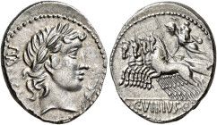 C. Vibius C. f. Pansa 

Denario circa 90, AR 4,00 g. PANSA Testa laureata di Apollo a d. Rv. Minerva, con lancia e trofeo, in quadriga al galoppo ve...