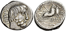 L. Titurius L. f. Sabinus 

Denario 89, AR 3,80 g. SABIN Testa di re Tazio a d. Rv. La Vittoria in biga al galoppo verso d.; sotto, L TITVRI e, all’...