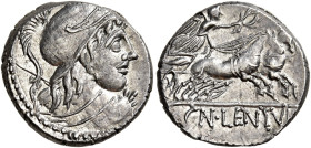 Cn. Cornelius Lentulus Clodianus 

Denario 88, AR 3,91 g. Busto di Marte a d., con elmo corinzio e lancia sulla spalla s. Rv. La Vittoria, con coron...