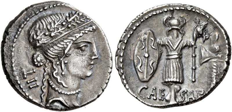 Julius Caesar 

Denario, zecca itinerante con Cesare 48-47, AR 3,74 g. IIT Tes...