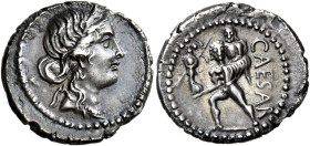 Julius Caesar 

Denario, zecca itinerante con Cesare in Africa settentrionale circa 48-47, AR 3,54 g. Testa diademata di Venere a d. Rv. CAESAR Enea...