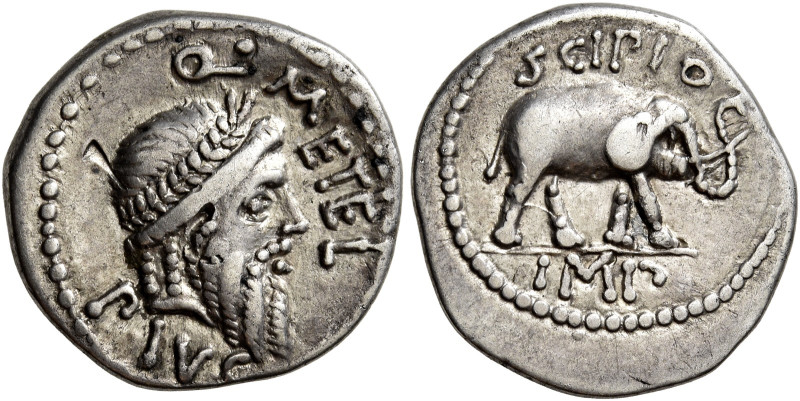 Q. Caecilius Metellus Pius Scipio Imperator 

Denario, zecca itinerante in Afr...