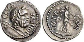 M. Iunius Brutus e P.Servilius Casca Longus 

Denario, zecca itinerante con Bruto e Cassio in Asia Minore occidentale 42, AR 3,75 g. CASCA – LONGVS ...