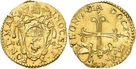 Bologna. Innocenzo X (Giovanni Battista Pamphilj), 1644-1655 

Scudo 1654, AV 3,27 g. INNOCENT X – PONT MAX Stemma sormontato da triregno e chiavi d...