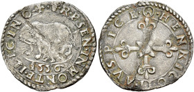 Montalcino. Repubblica di Siena, 1555-1559 

Parpagliola da 10 quattrini 1556, AR 1,64 g. + R P SEN IN MONTE ILICINO Lupa che allatta i gemelli; sot...