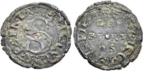 Montalcino. Repubblica di Siena, 1555-1559 

Quattrino, Mist. 0,58 g. + R P SEN IN M ILICINO S fogliata. Rv. HENRICO II AVSPICE Legenda LI / BERT / ...