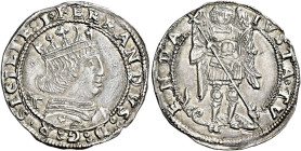 Napoli. Ferdinando I d’Aragona, 1458-1494 

Coronato, AR 3,88 g. FERRANDVS D G R SICILIE I Busto coronato a d.; dietro, T (Giancarlo Tramontano m.d....