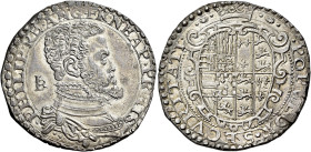 Napoli. Filippo II di Spagna, 1554-1598. I periodo: principe di Spagna e re di Napoli, 1554-1556 

Mezzo ducato, AR 14,88 g. PHILIP RE ANG FR NEAP P...