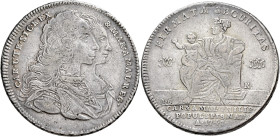 Napoli. Carlo di Borbone, 1734-1759 

Piastra 1747, AR 25,22 g. CAR UTR SIC REX – & MAR AMAL REG Busti accollati a d. Rv. FIRMATA SECURITAS Figura m...