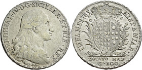 Napoli. Ferdinando IV di Borbone, 1759-1816. I periodo: 1759-1799 

Ducato 1785, AR 22,66 g. FERDINAN IV D G SICILIAR ET HIE REX Busto corazzato a d...