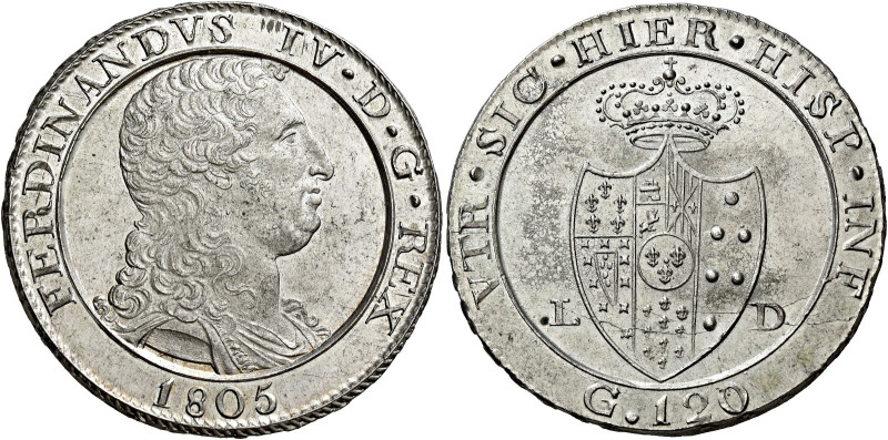 Napoli. II periodo: 1799-1805 

Piastra 1805, AR 27,50 g. FERDINANDVS IV D G R...