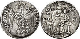 Pisa. Repubblica. Emissioni a nome di Federico I, 1155-1312 

Aquilino maggiore o grosso da 2 soldi, dopo il 1269, AR 3,31 g. + FR IM – PTOR Aquila ...